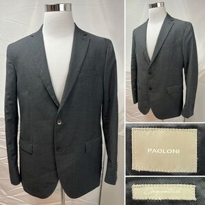Paoloni Men's 42R Charcoal Gray Virgin Wool 2-Button Blazer Suit Jacket Coat